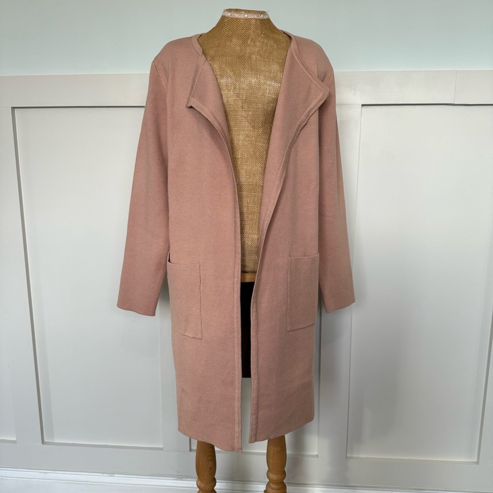 New! Open front Coatigan Cardigan‎ Long Sleeve Women’s Large Pink Pockets Clean